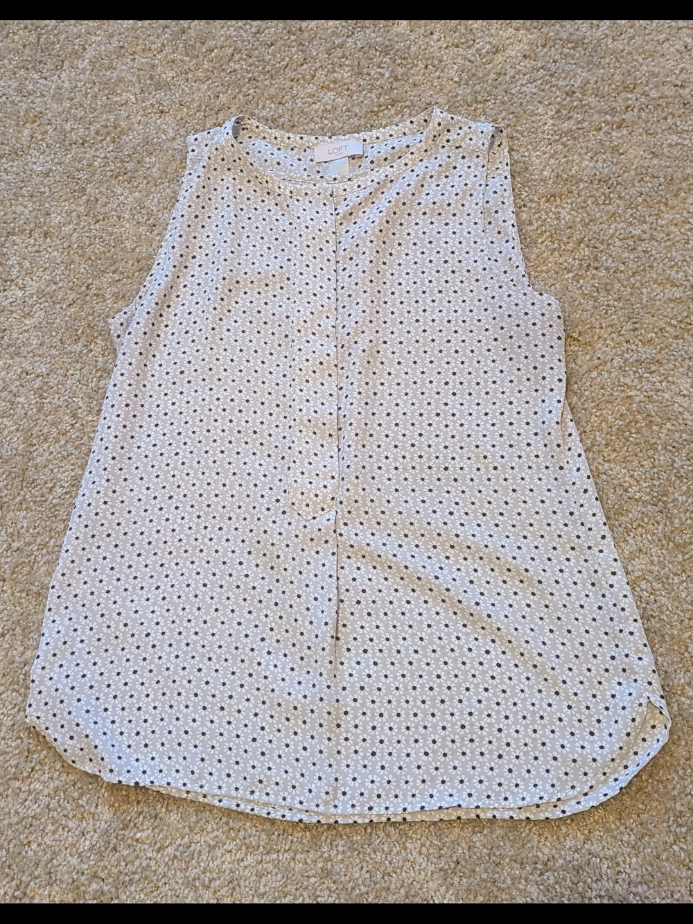 LOFT White Eyelet-Style Sleeveless Shell with Tiny Dot Pattern
